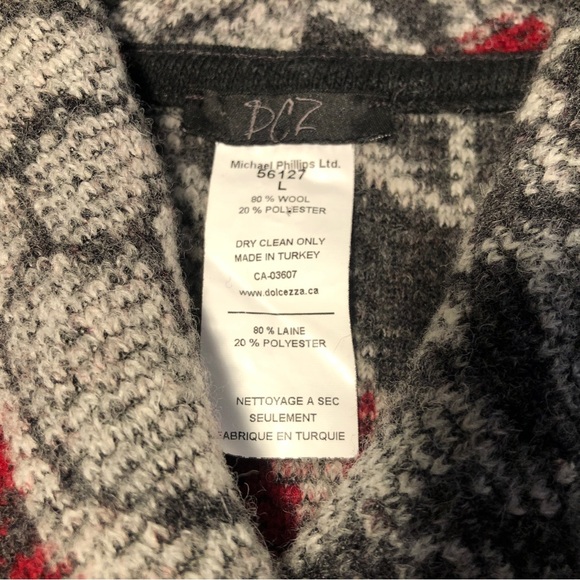 Sweater Vest, Greys/Cranberry, Sz L, 80% Wool, Shawl Collar, EUC - Picture 4 of 8